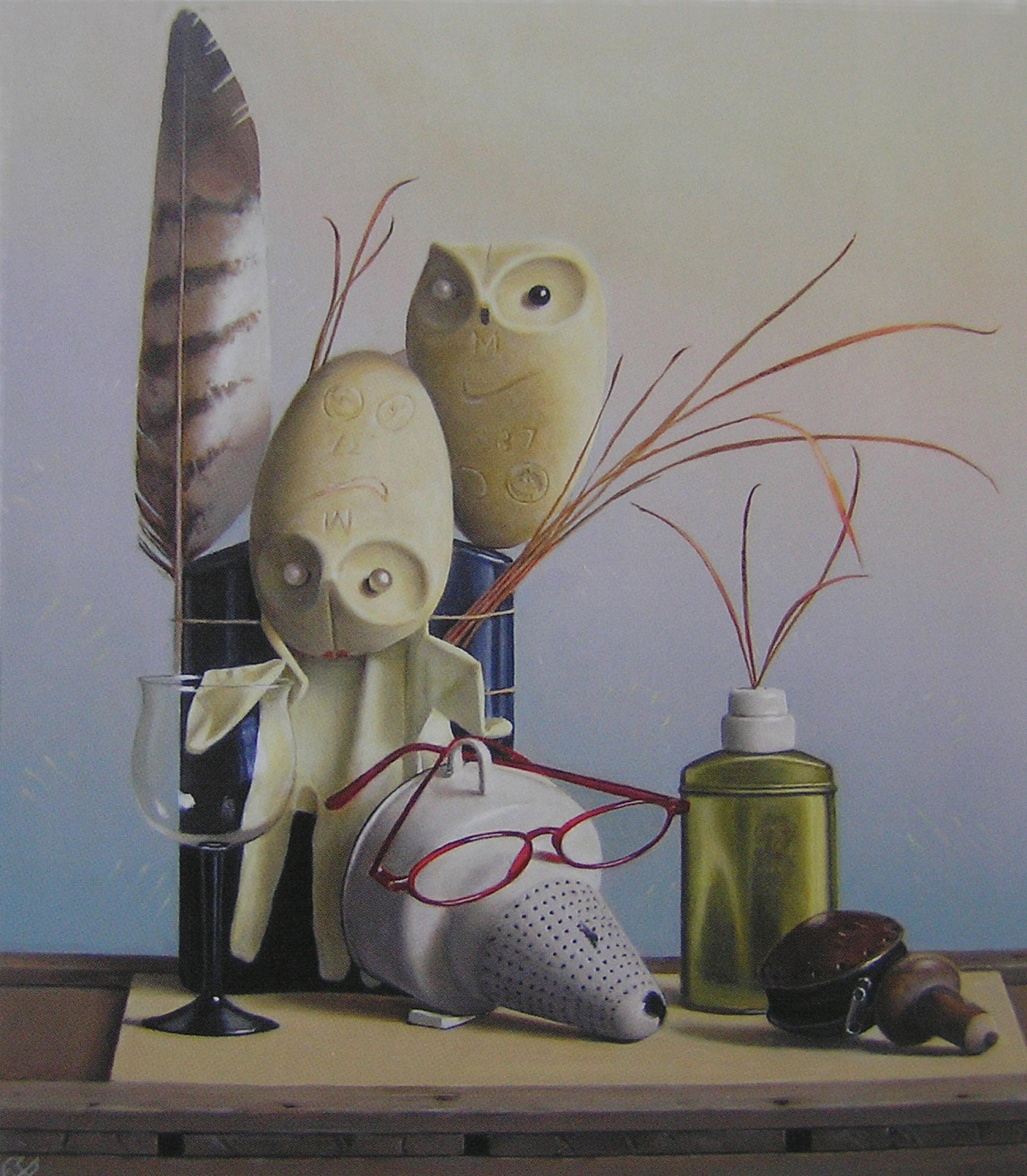 Klaas Wiedijk, Stilleven met poppenkoppen (Still Life with Doll Heads) — Still life, Oil on panel