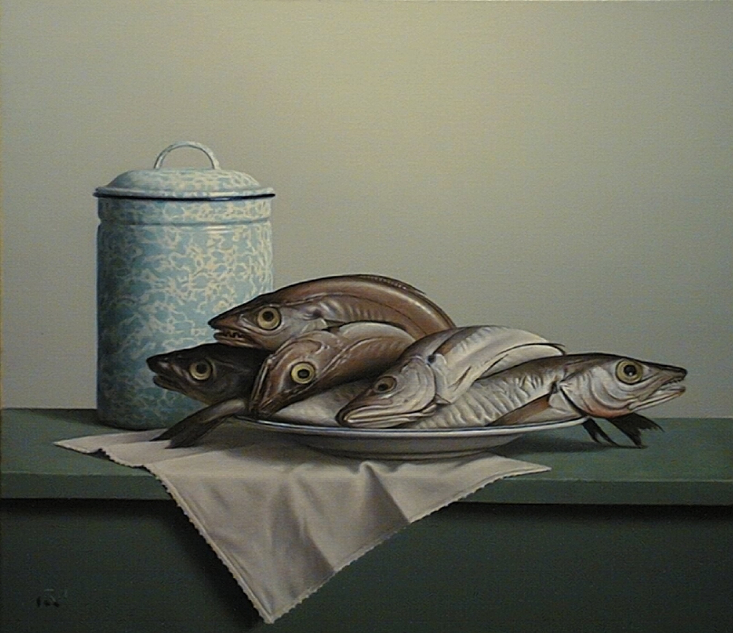 Klaas Wiedijk, Vissen op schaal (Fish on a Plate) — Still life, Oil on panel