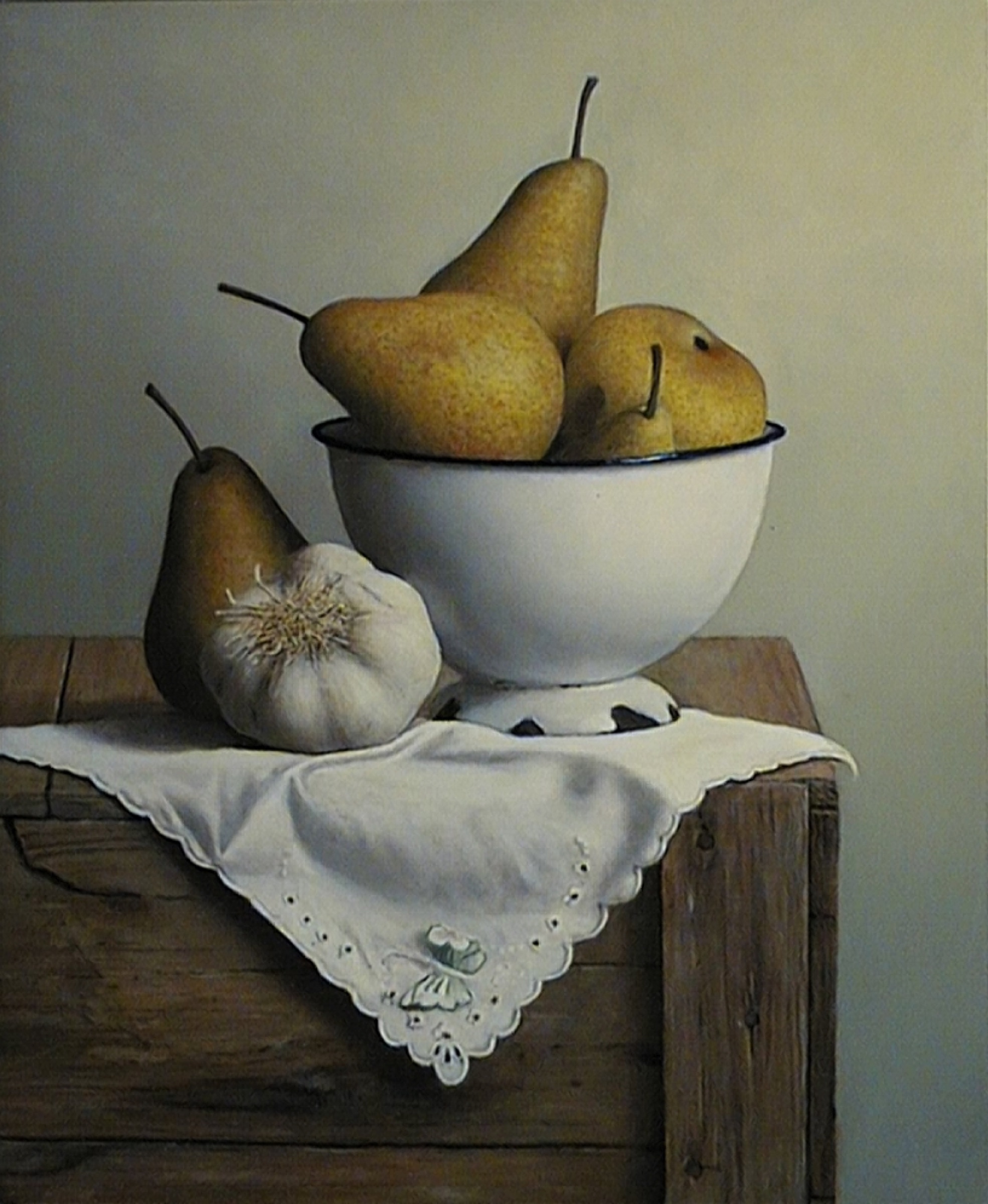 Klaas Wiedijk, Peren met knoflook (Pears with Garlic) — Still life, Oil on panel