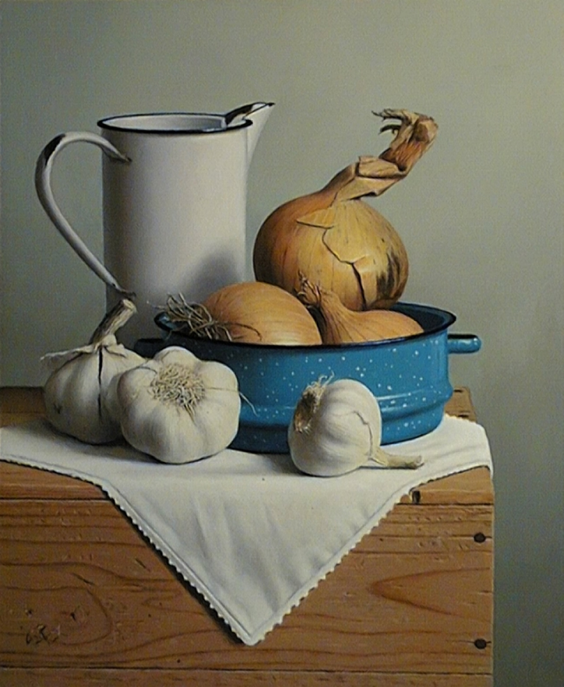 Klaas Wiedijk, Uien en knoflook (Onions and Garlic) — Still life, Oil on panel