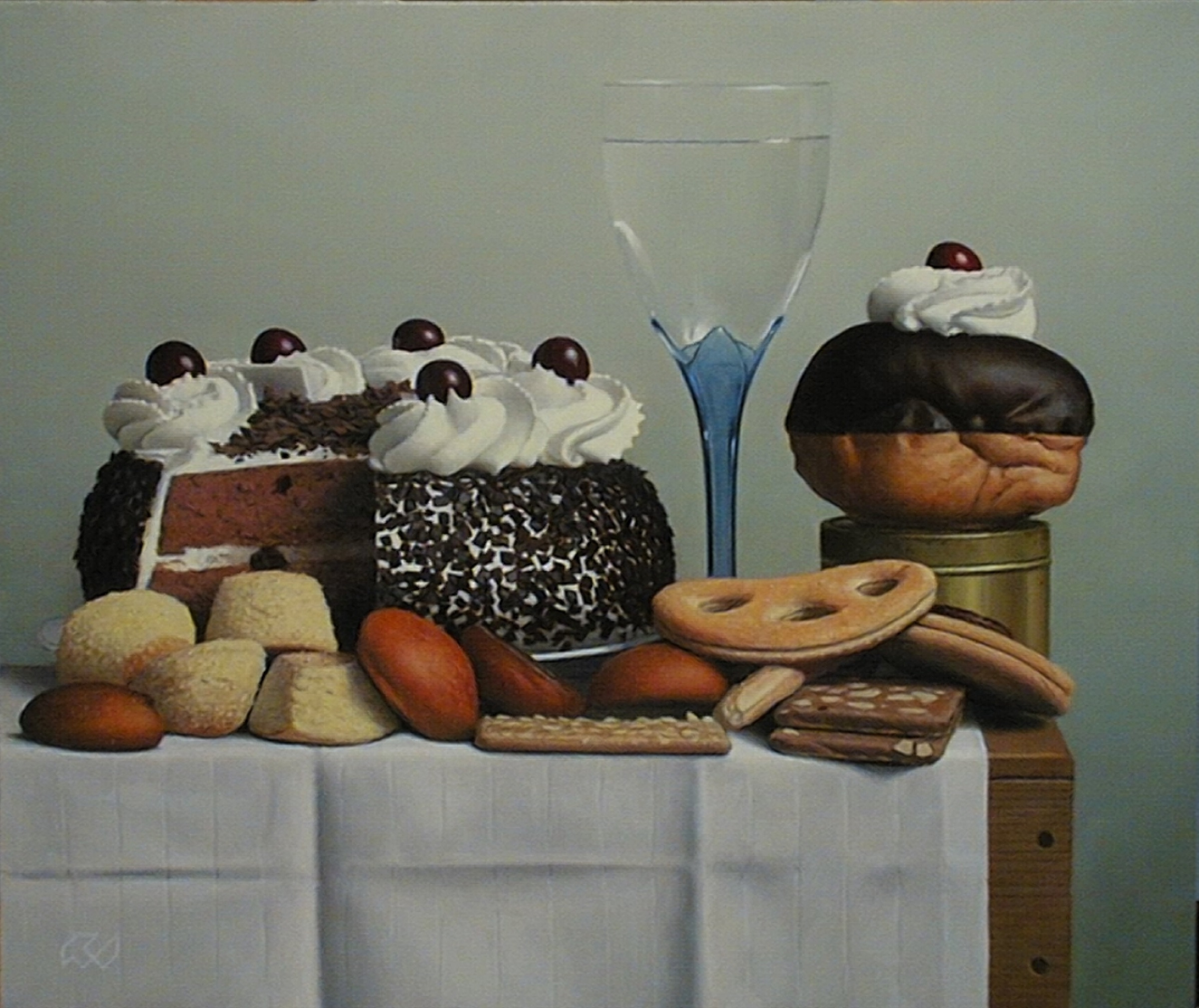 Klaas Wiedijk, Taart en koekjes (Tart and Biscuits) — Still life, Oil on panel