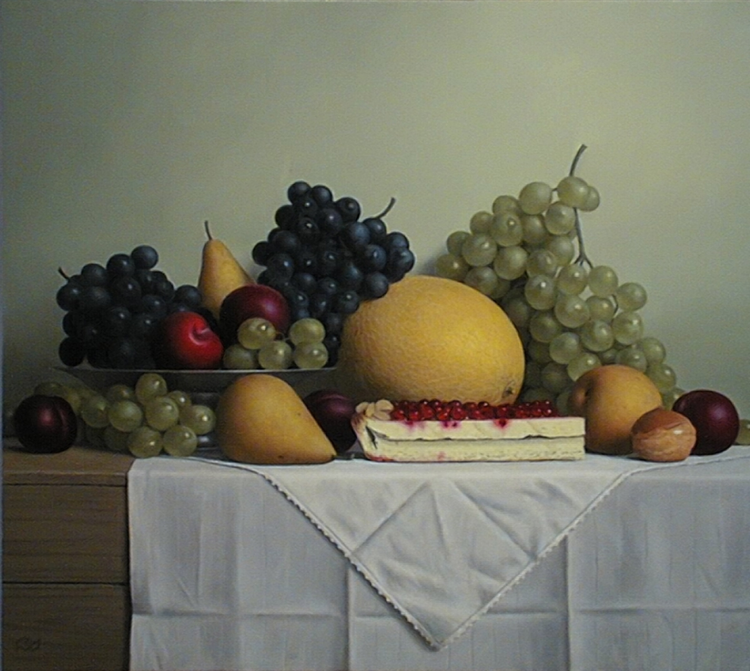 Klaas Wiedijk, Druiven en meloen (Grapes and Melon) — Still life, Oil on panel