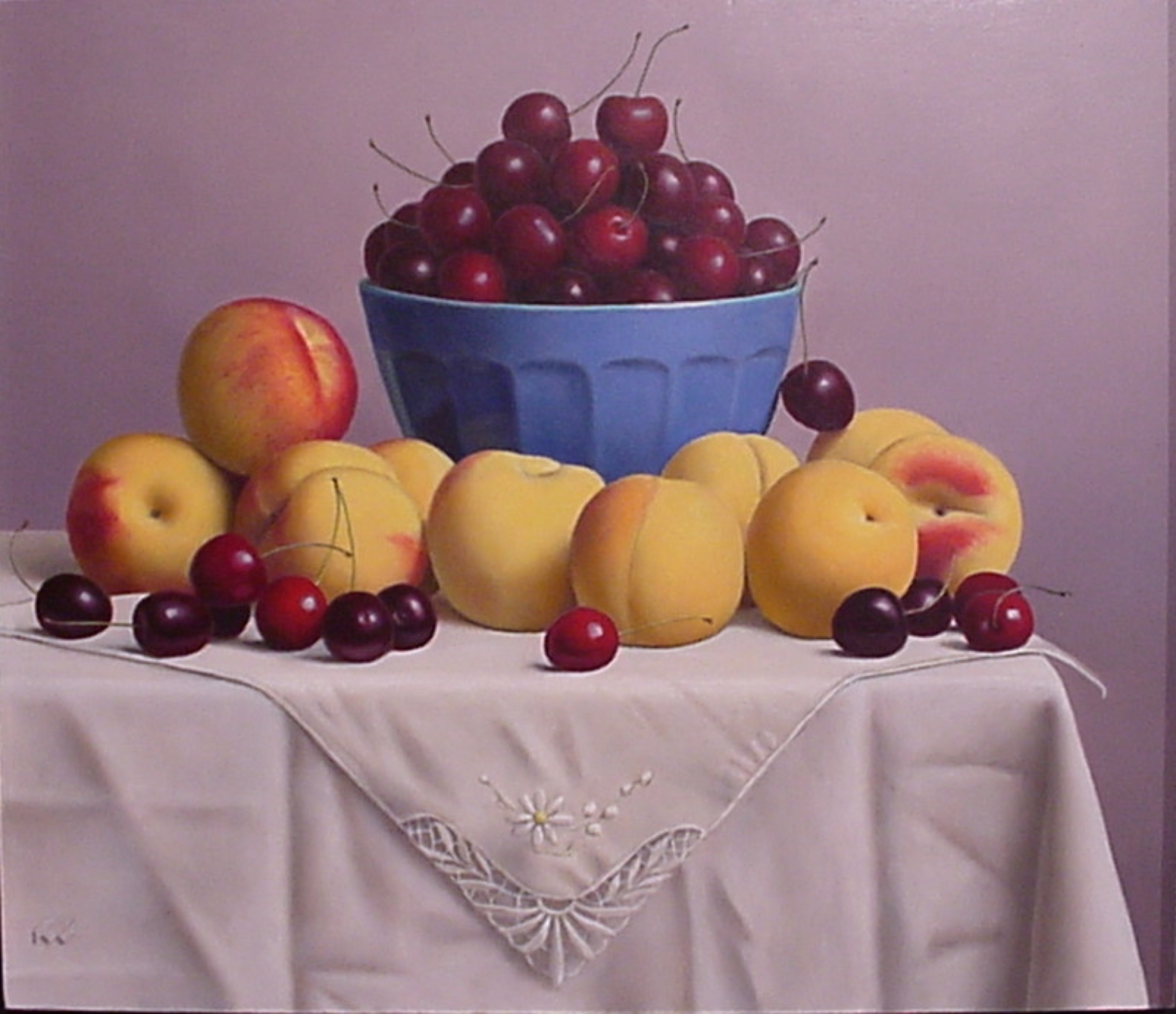 Klaas Wiedijk, Kersen en perziken (Cherries and Peaches) — Still life, Oil on panel