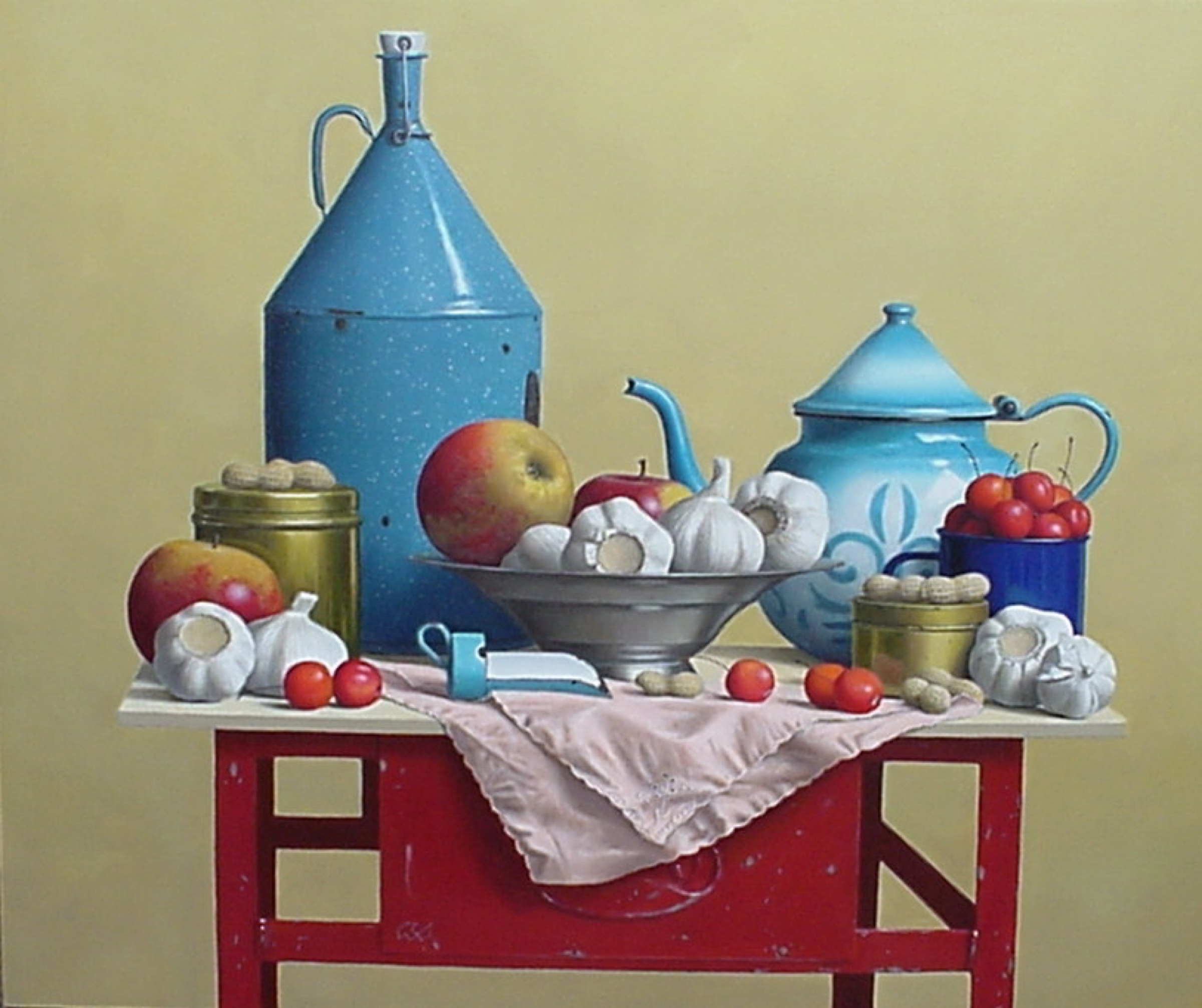 Klaas Wiedijk, Keukenstilleven met appels en knoflook (Kitchen Still Life with Apples and Garlic) — Still life, Oil on panel