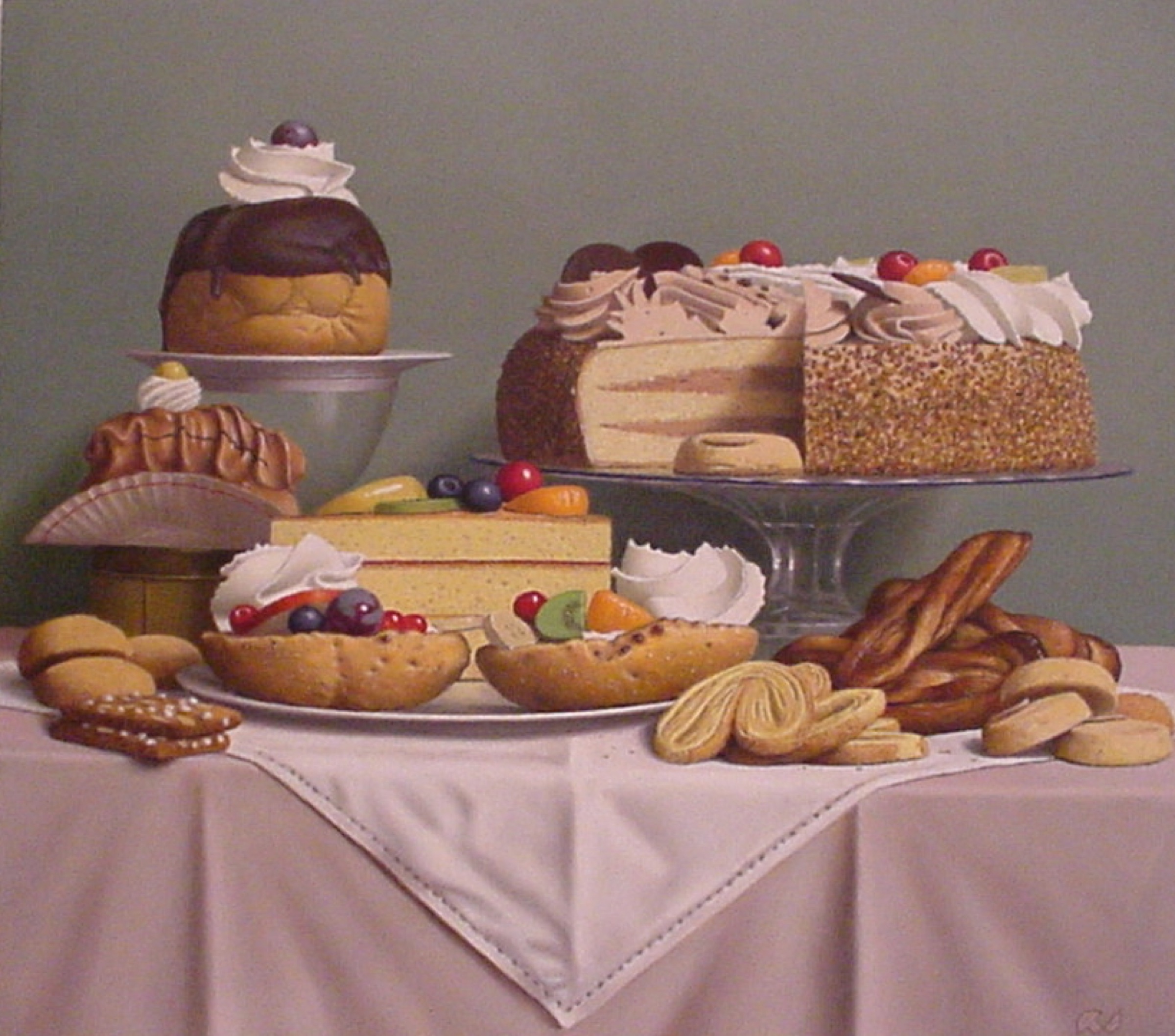 Klaas Wiedijk, Stilleven met gebak (Still Life with Pastries) — Still life, Oil on panel