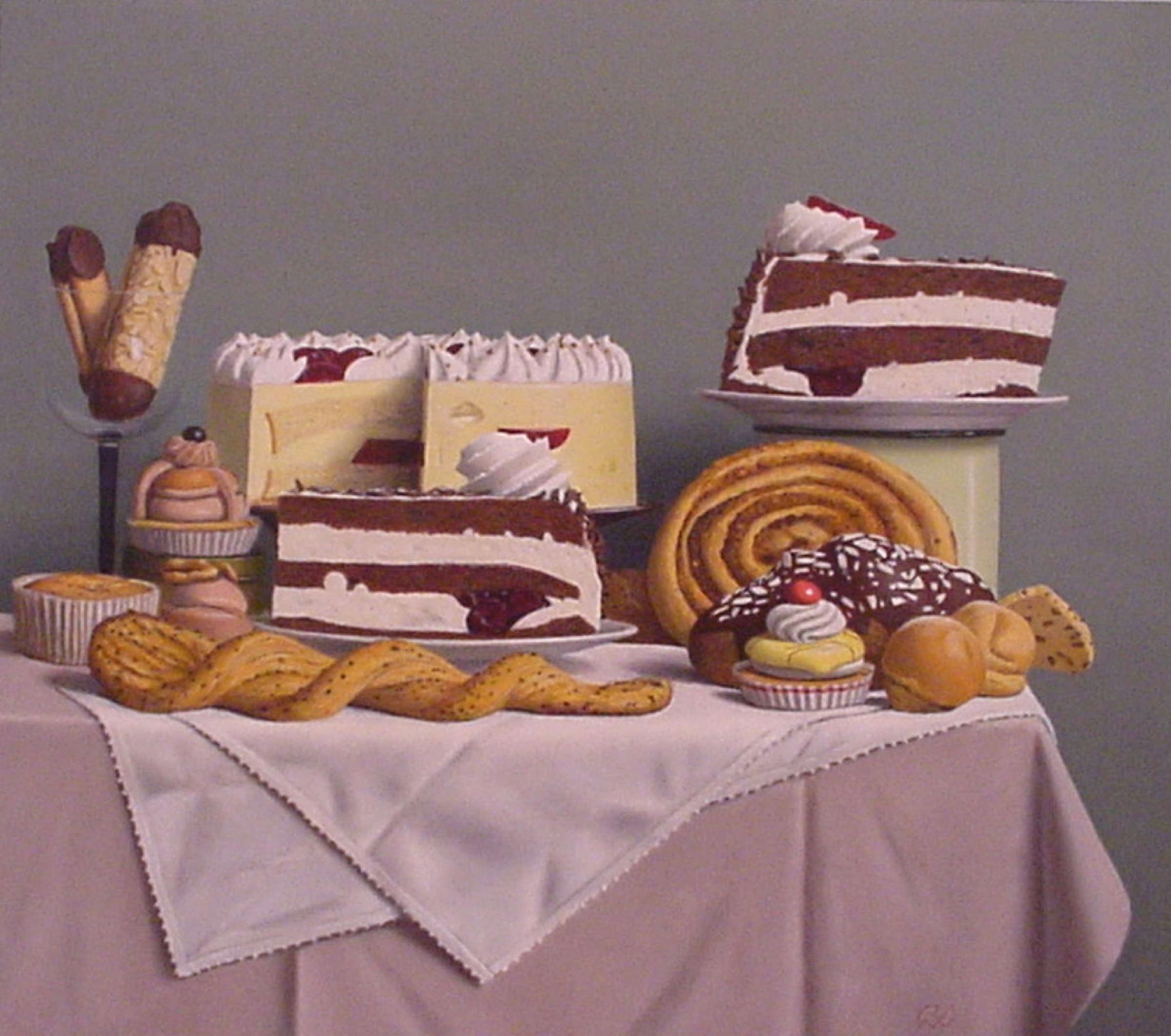 Klaas Wiedijk, Taart en gebak (Tart and Pastries) — Still life, Oil on panel