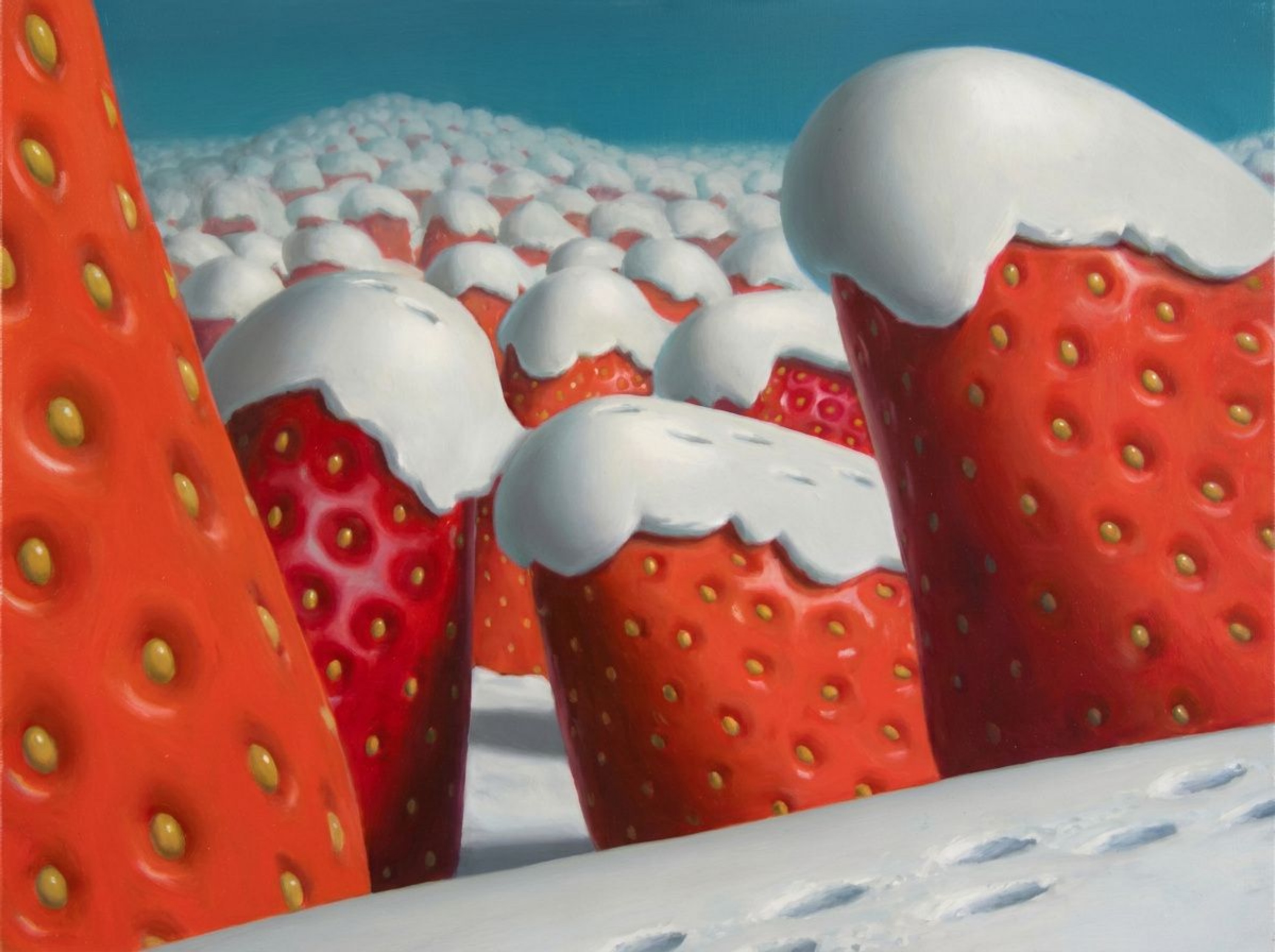 Klaas Wiedijk, Aardbei Landschap (Strawberry Landscape) — Surrealism, Oil on panel