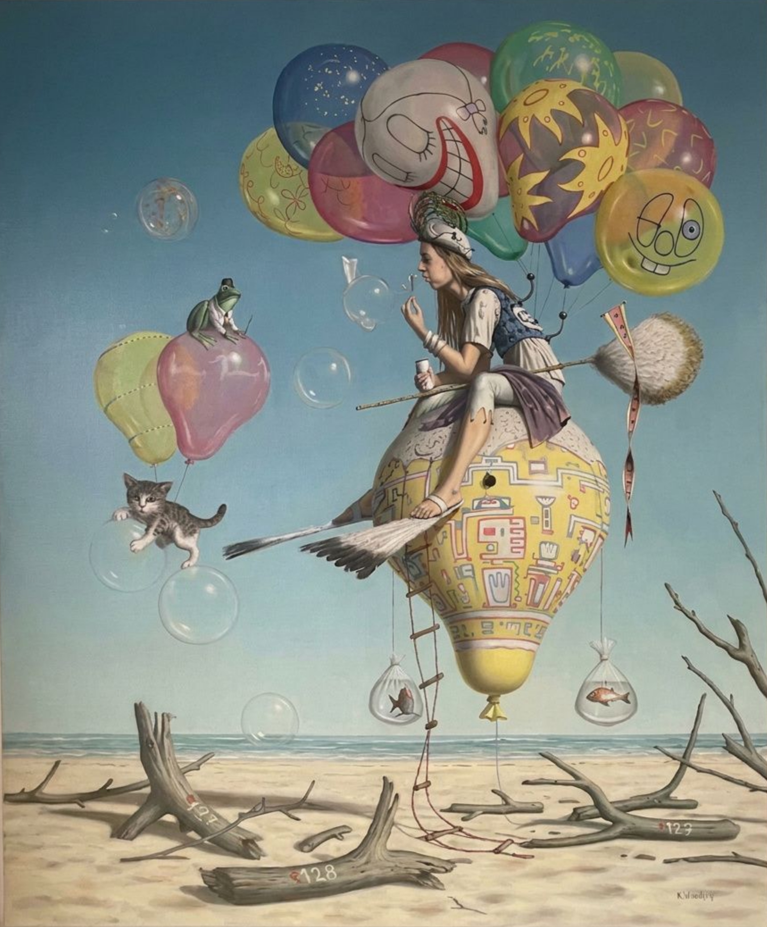Klaas Wiedijk, Ballonnen (Balloons) — Surrealism, Oil on linen