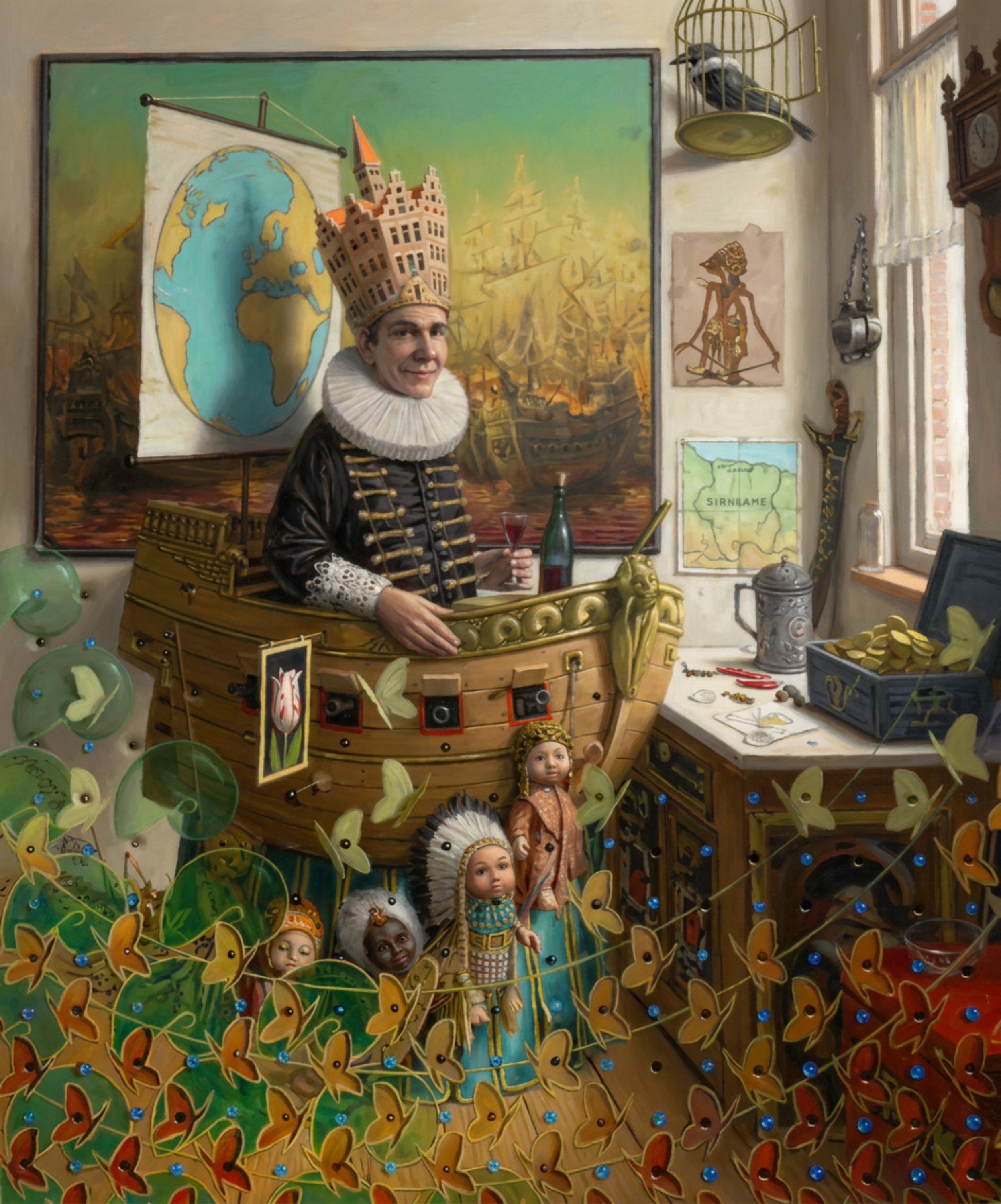 Klaas Wiedijk, Boatman (self-portrait) — Surrealism, Oil on panel