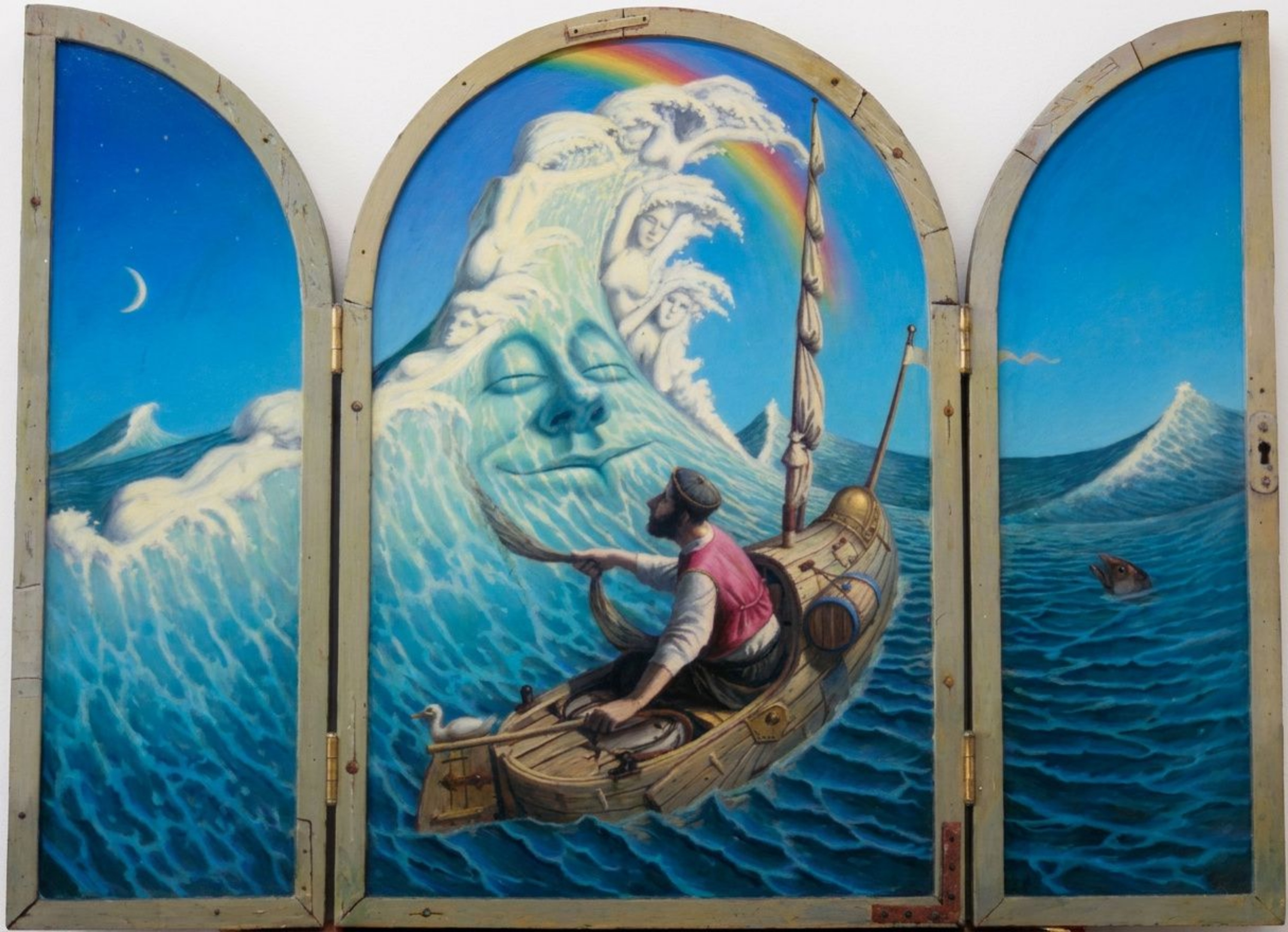 Klaas Wiedijk, Jonas Drieluik (Jonah Triptych) — Surrealism, Oil on panel with hinges