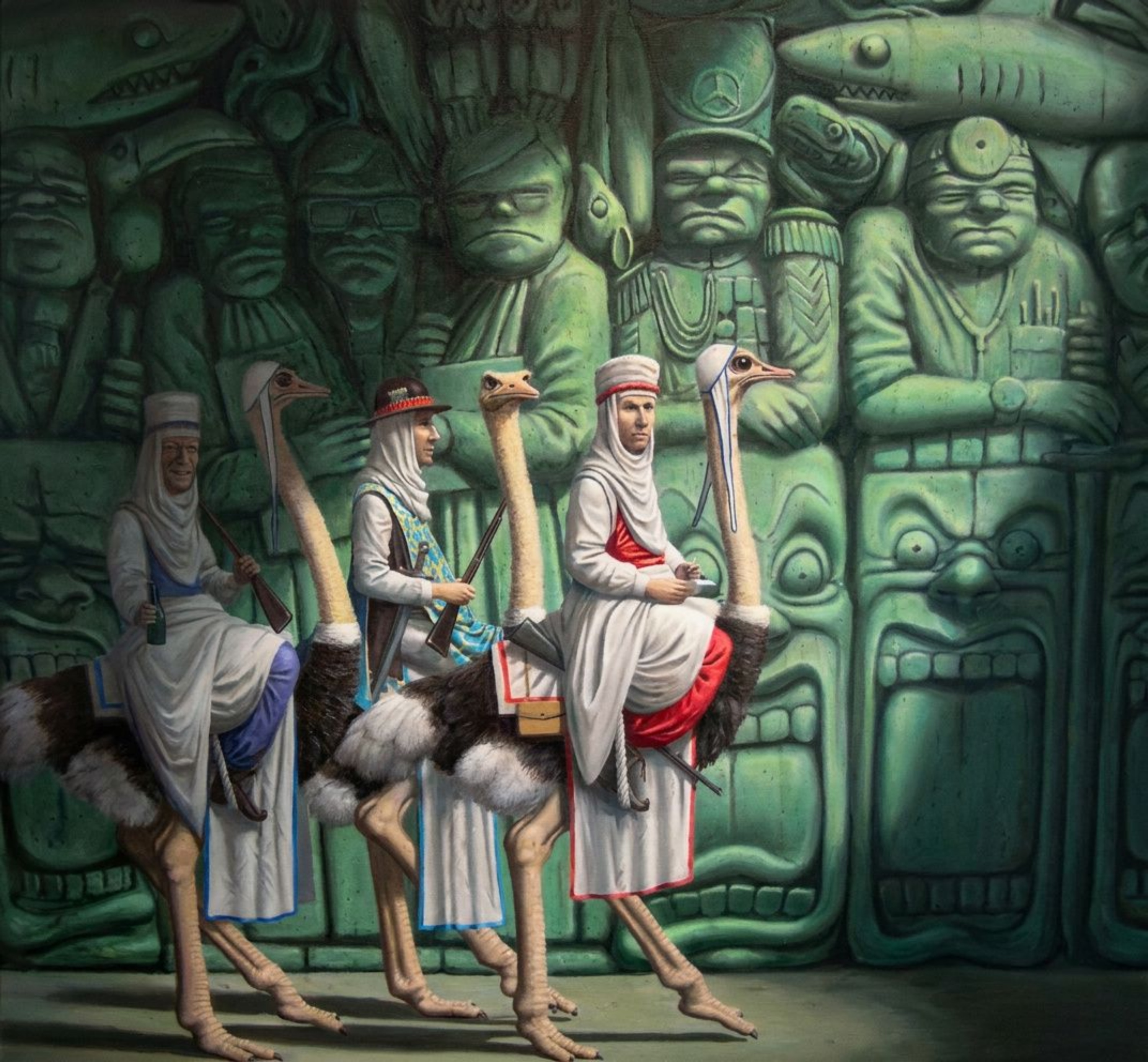 Klaas Wiedijk, Struislopers (Ostrich Riders) — Surrealism, Oil on linen