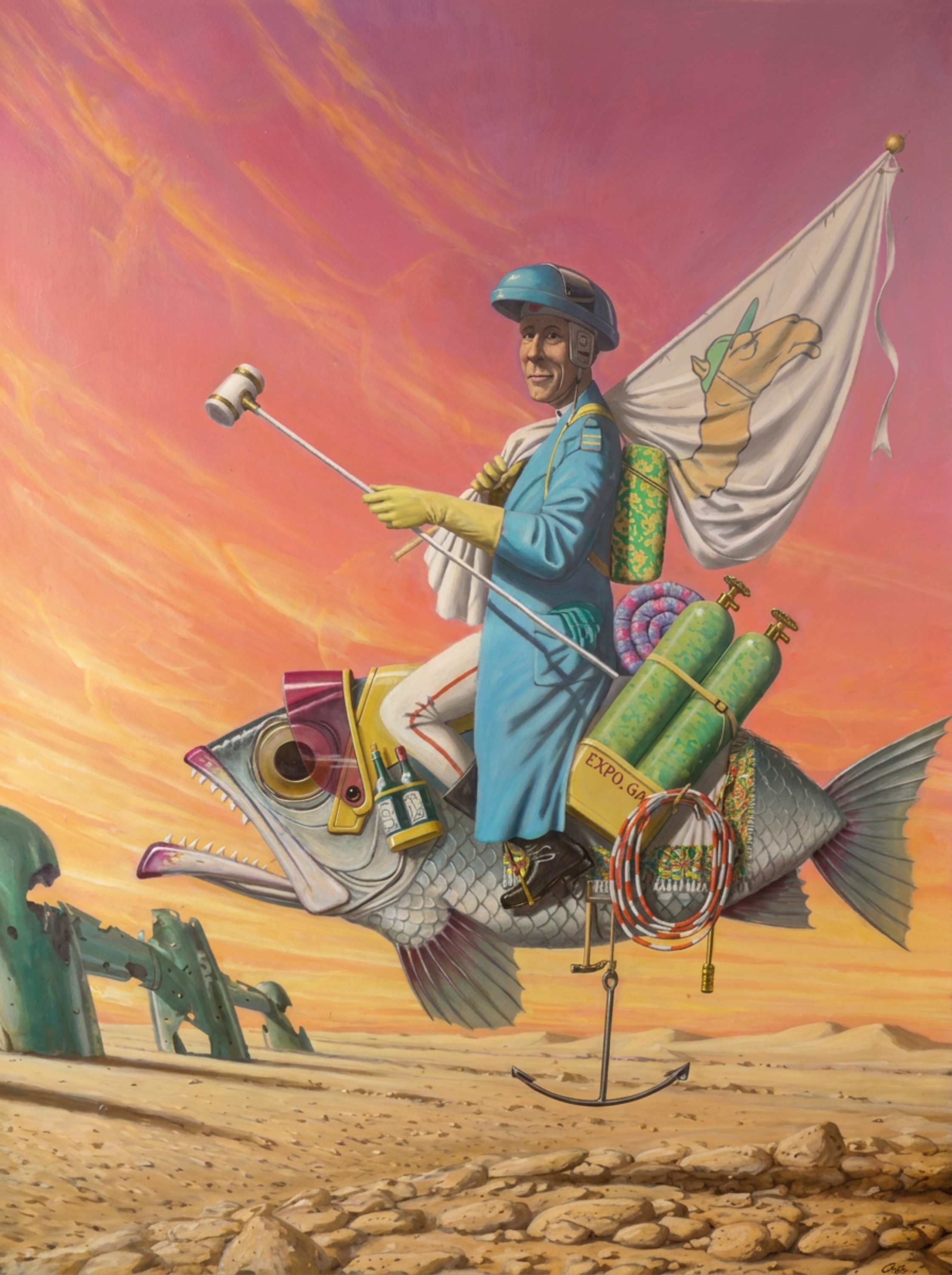 Klaas Wiedijk, Visrijder (Fish Rider) — Surrealism, Oil on linen