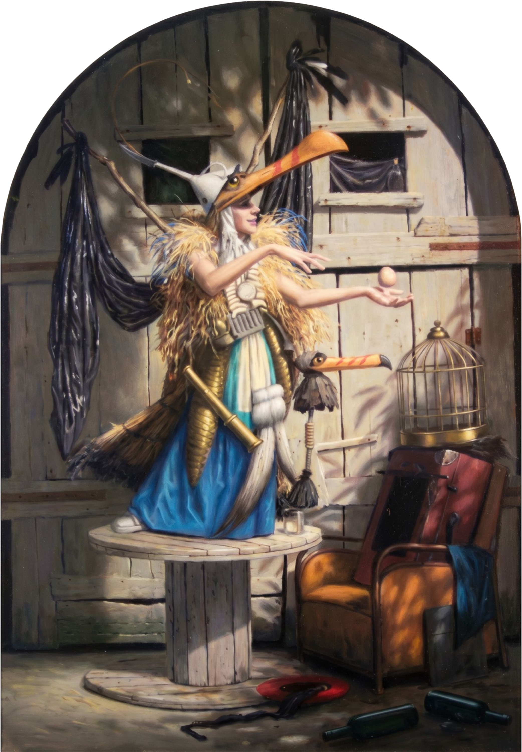 Klaas Wiedijk, Vogelfeest (Bird Feast) — Surrealism, Oil on panel