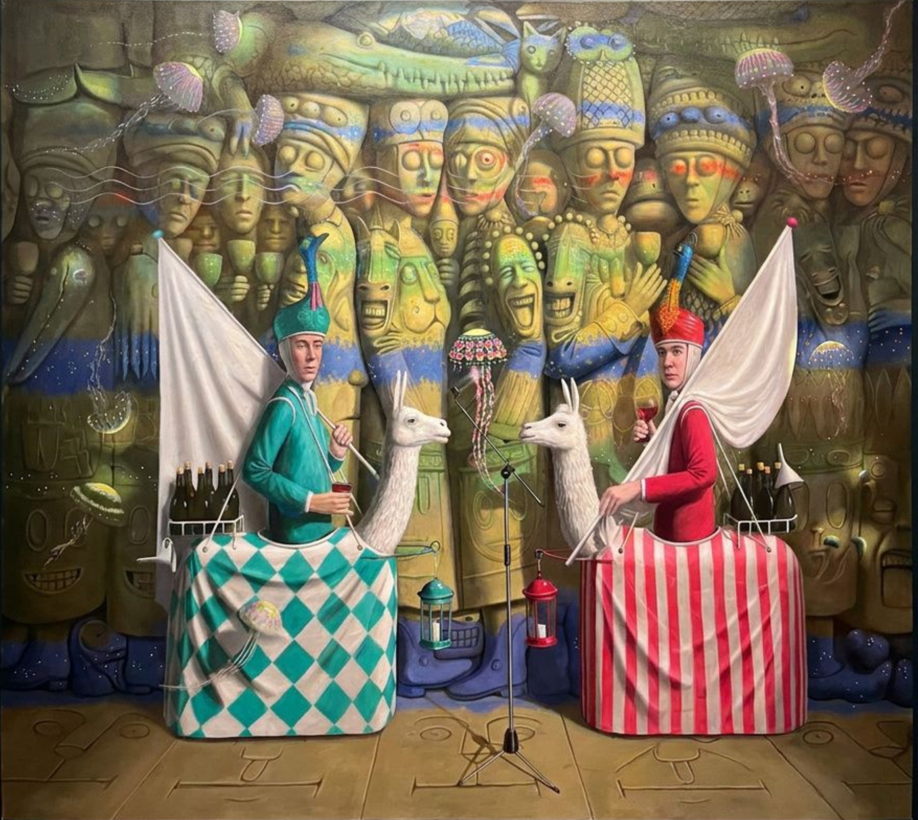 Klaas Wiedijk, Wijnproevers (Wine Tasters) — Surrealism, Oil on canvas